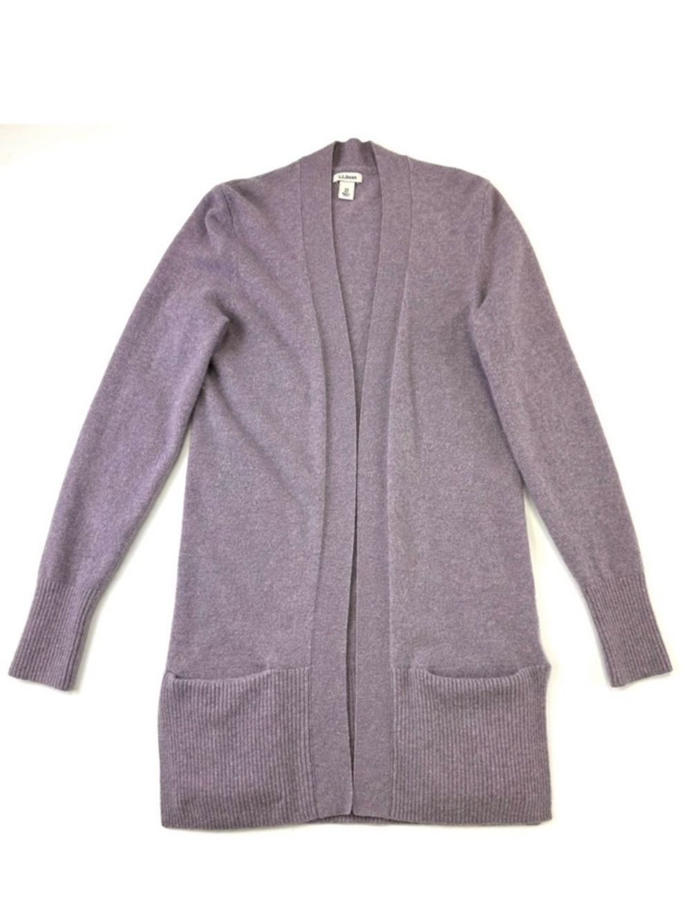 LLBean cashmere open cardigan XS heathered lilac long line pockets Luxury